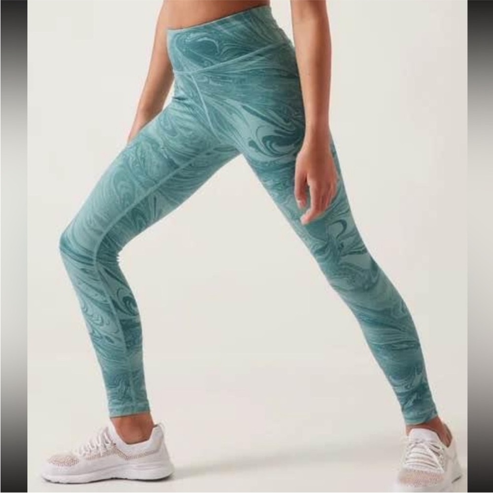 Athleta Girl High Rise Chit Chat Leggings Marble Teal Activewear Size 12/Large